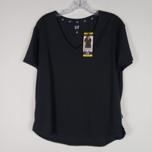 GAP Women's Linen Blend Relaxed Fit T-Shirt Size M Slub Tee Black NWT